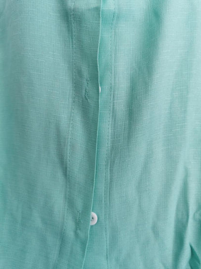 Women's Casual Linen Blend Two Piece Outfit Button Up Shirt and Elastic Waist Pants