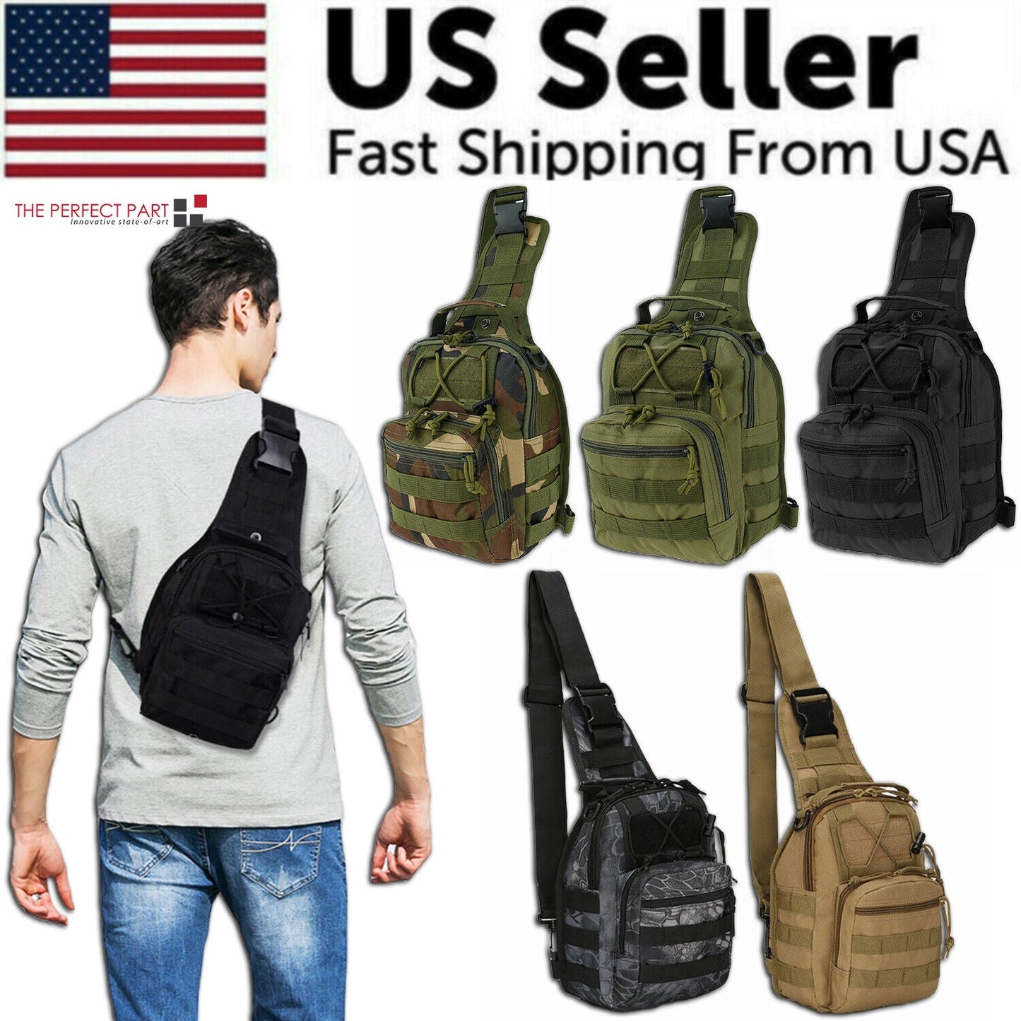 Men's Tactical Sling Backpack Molle Travel Chest Pack Water Resistant Outdoor Hiking Bag